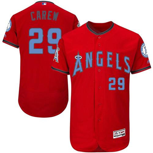 Angels of Anaheim #29 Rod Carew Red Flexbase Authentic Collection Father's Day Stitched MLB Jersey - Click Image to Close